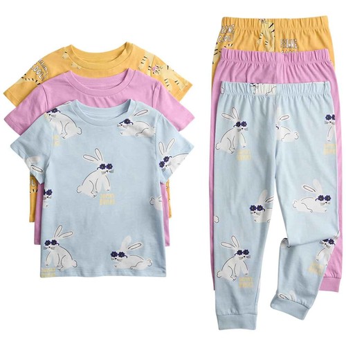 M&S Girls 3 Pack Pure Cotton Animal Pyjama Sets, 3-4 Years, Blue