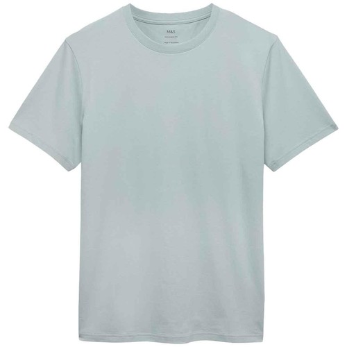 M&S Mens Regular Fit Crew Neck T-Shirt, S, Soft Blue