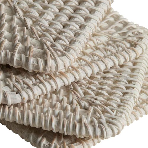 M&S Set of 4 Rattan Washed Coasters with Holder, White thumbnail 4