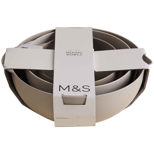 M&S Set of 3 Stacking Mixing Bowls, Cream