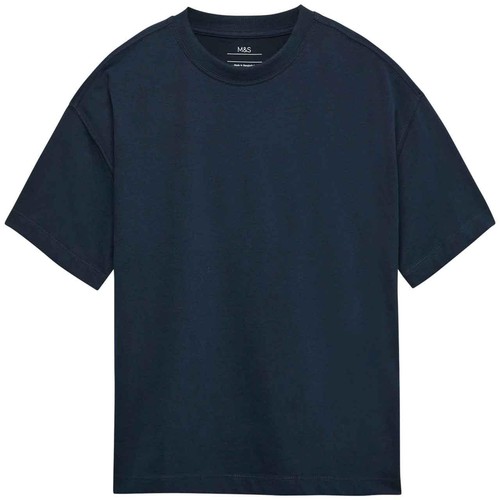 M&S Unisex Pure Cotton Plain T-Shirt, 9-10 Years, Navy