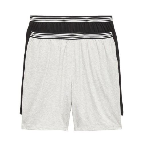 M&S Mens Pure Cotton Jersey Pyjama Shorts, XL, Grey Mix