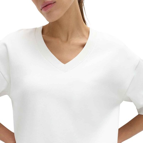 M&S Womens Pure Cotton Heavyweight V-Neck Top, Size 14, Soft White thumbnail 4