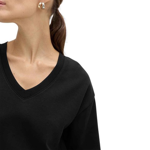 M&S Womens Pure Cotton Heavyweight V-Neck Top, Size 16, Black thumbnail 2