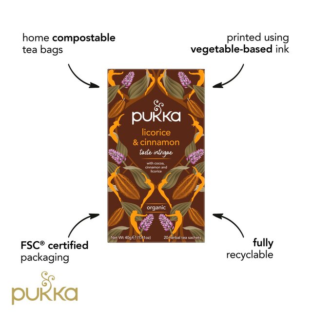 Pukka Organic Licorice & Cinnamon Tea 20 Home Compostable Herbal Tea Bags thumbnail 5