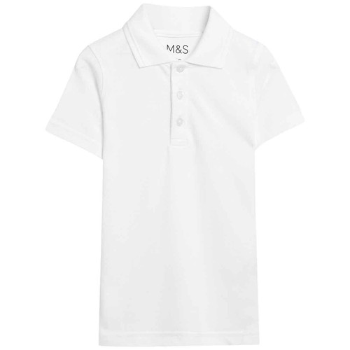 M&S Unisex Stain Resist Slim Fit School Polo Shirts, 3-4 Y, White thumbnail 2