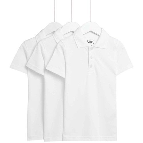 M&S Unisex Stain Resist Slim Fit School Polo Shirts, 4-5 Y, White thumbnail 3