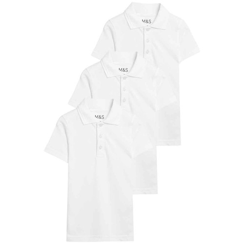 M&S Unisex Stain Resist Slim Fit School Polo Shirts, 10-11 Y, White