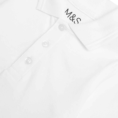 M&S Unisex Stain Resist Slim Fit School Polo Shirts, 10-11 Y, White thumbnail 4