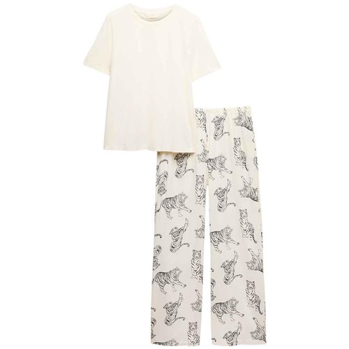 M&S Womens Pure Cotton Printed Pyjama Set, XL, Ivory