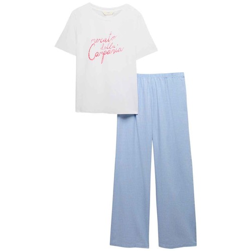M&S Womens Pure Cotton Pyjama Set With Woven Bottoms, Large, Light Blue