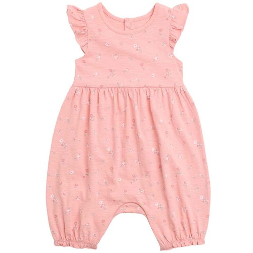M&S Cotton Floral Romper, 9-12 Months, Pink