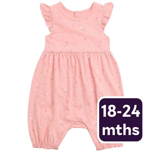 M&S Cotton Floral Romper, 18-24 Months, Pink