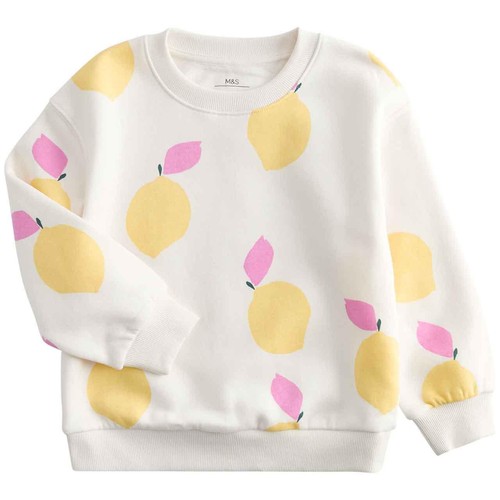 M&S Girls Cotton Rich Lemon Sweatshirt, 6-7 Years, Multi