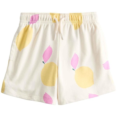 M&S Girls Cotton Rich Lemon Print Runner Shorts, 4-5 Years, Ecru