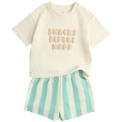 M&S Boys Pure Cotton Slogan Top & Bottom Outfit, 2-3 Years, Multi thumbnail 2