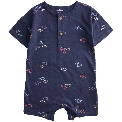 M&S Boys Pure Cotton Jersey Navy Fish Romper '2-3 Years Navy thumbnail 2