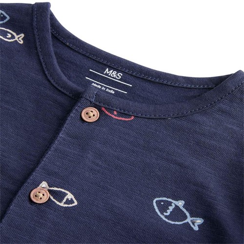 M&S Boys Pure Cotton Jersey Navy Fish Romper '2-3 Years Navy thumbnail 3