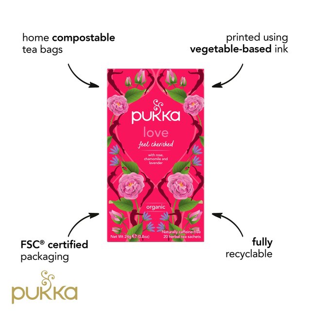 Pukka Organic Love Tea 20 Home Compostable Herbal Tea Bags thumbnail 4