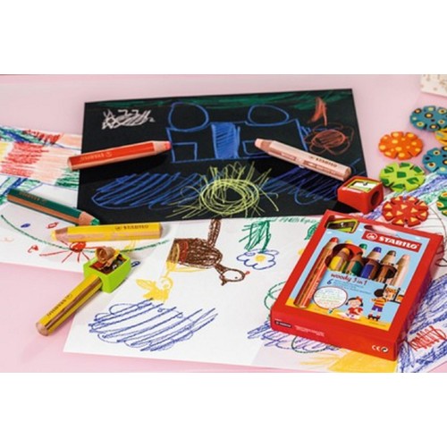 STABILO woody 3 in 1 colouring pencils wallet of 6 colours + sharpener  thumbnail 3