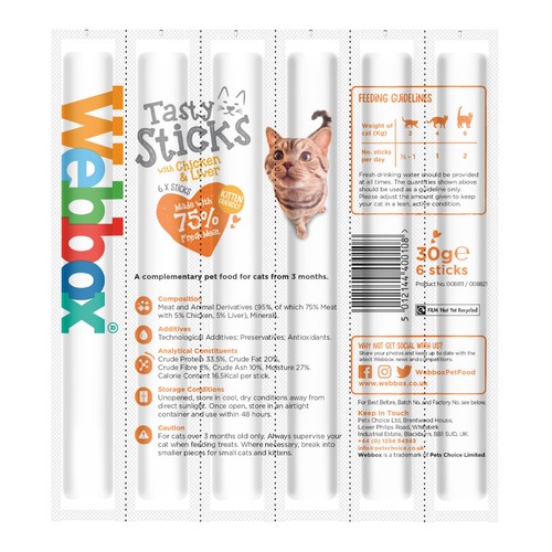 Webbox Tasty Sticks with Chicken & Liver Semi-Moist Cat Treats thumbnail 2