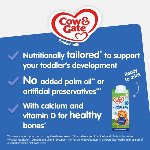 Cow & Gate 3 Toddler Milk Formula Liquid Ready to Feed 1-3 Years thumbnail 3