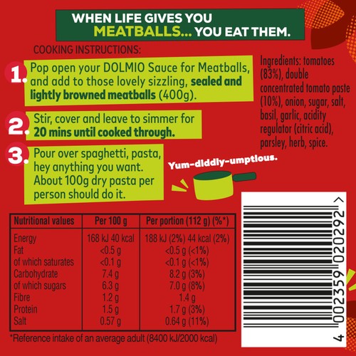 Dolmio Bolognese Meatball Tomato & Basil Pasta Sauce thumbnail 2