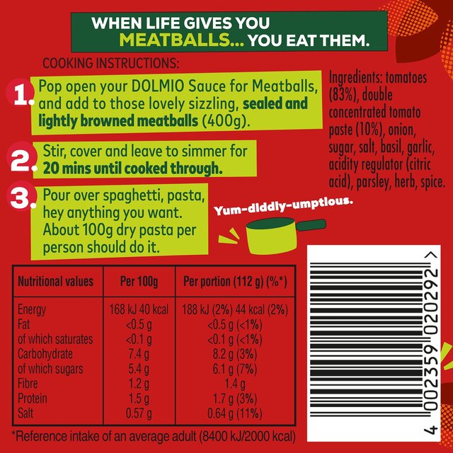 Dolmio Bolognese Meatball Tomato & Basil Pasta Sauce thumbnail 2