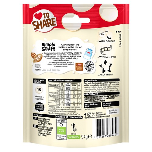 Milkybar White Chocolate Giant Buttons Sharing Bag thumbnail 3
