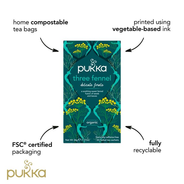 Pukka Organic Three Fennel Herbal Tea 20 Home Compostable Tea Bags thumbnail 7