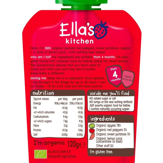 Ella's Kitchen Apples, Sweet Potatoes and Peppers Baby Food Pouch 4+ Months thumbnail 2