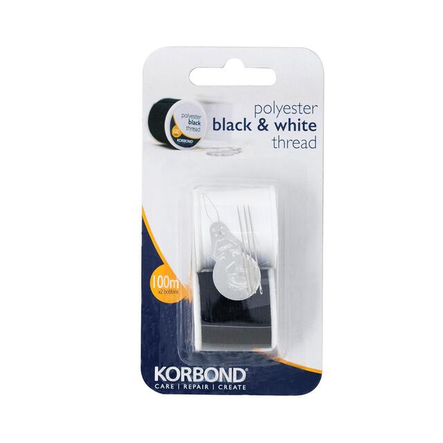 Korbond Polyester Thread Twin Pack Black & White (100m Reels)
