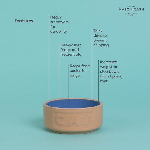 Mason Cash Cane/Blue Lettered Cat Bowl 13cm thumbnail 3