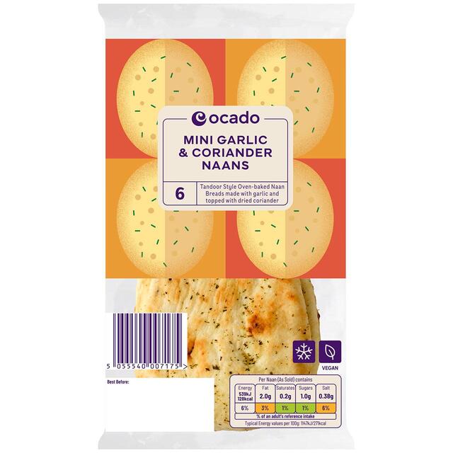 Ocado 6 Mini Garlic & Coriander Naans thumbnail 2