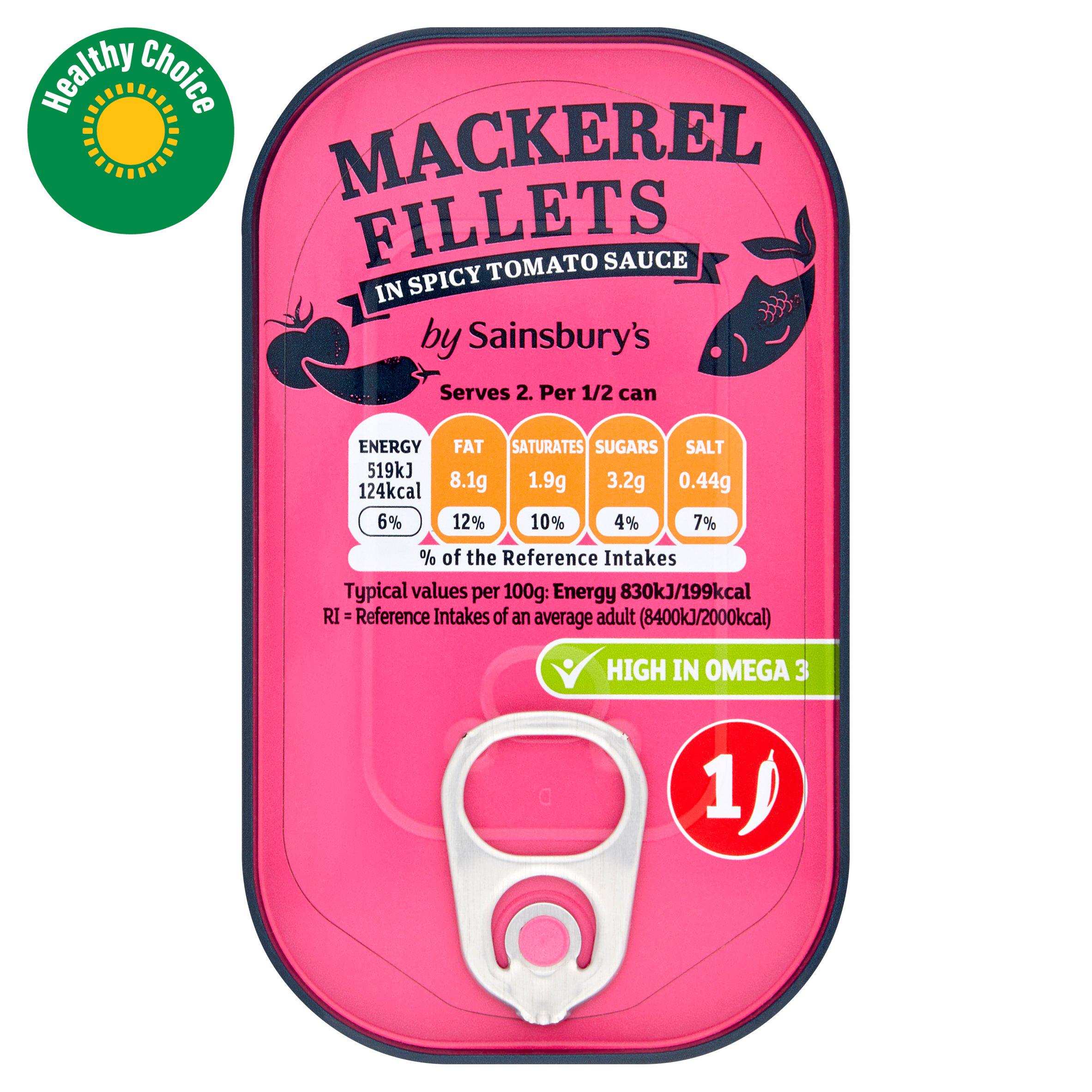 Sainsbury's Mackerel Fillets in Spicy Tomato Sauce 125g