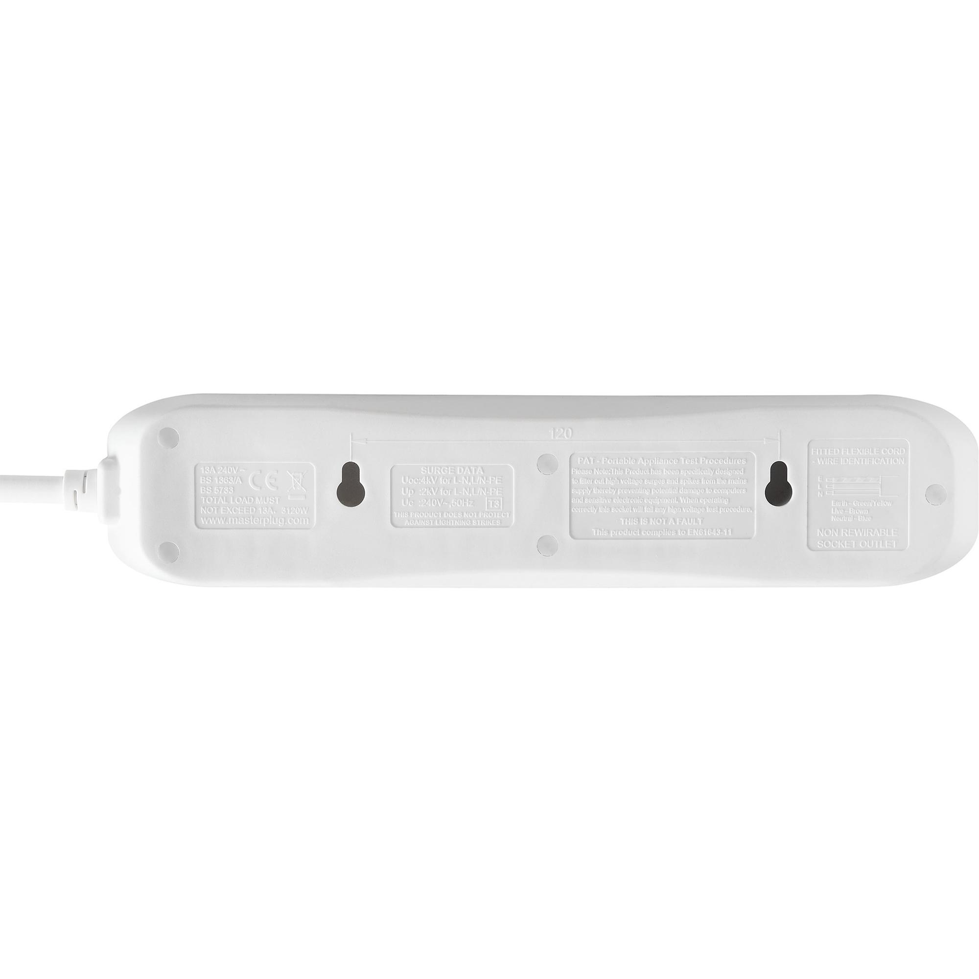 Masterplug 4 Socket 2m Extension Lead Surge Protection and LED - White thumbnail 4
