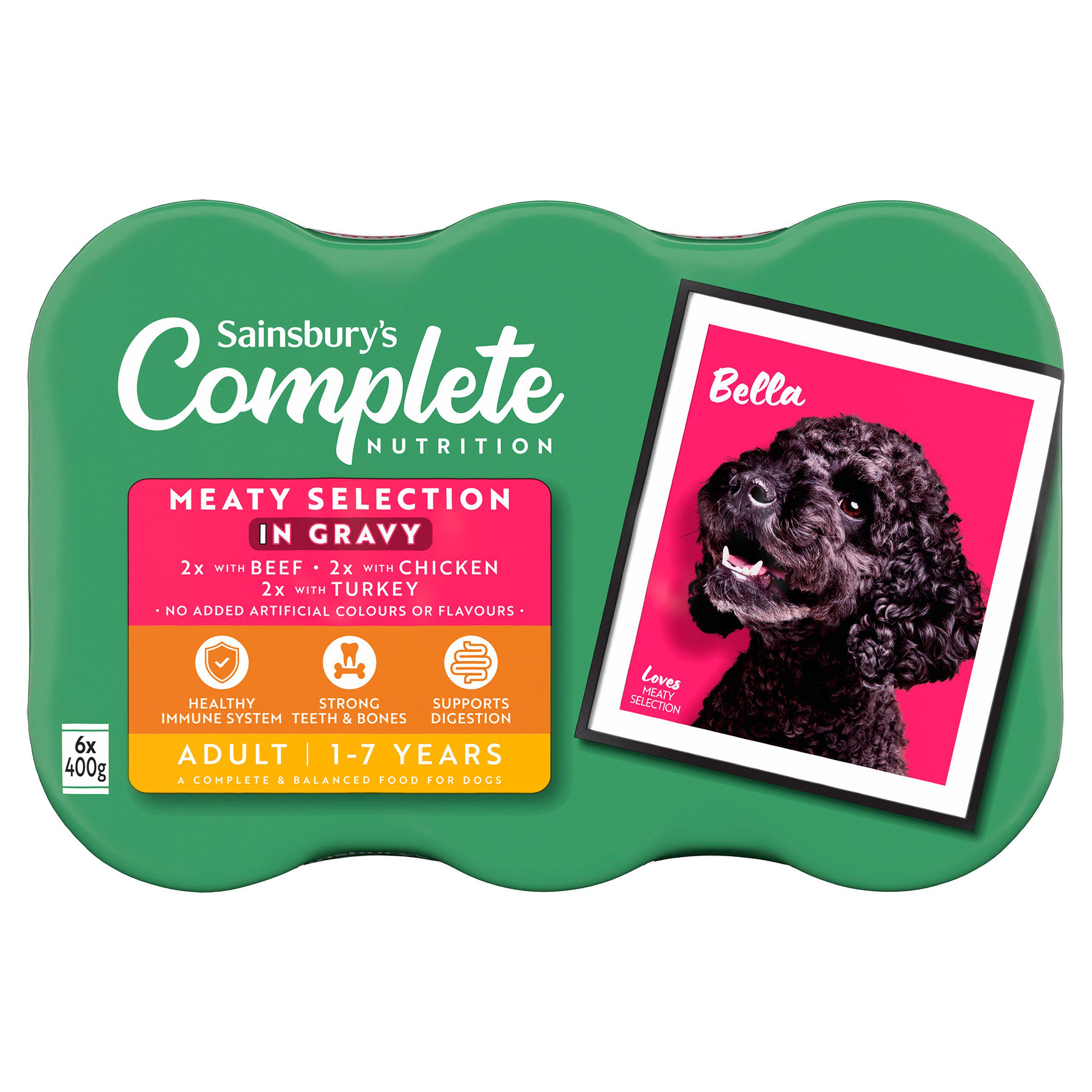 Sainsbury's 6 x 400g Complete Nutrition Adult Dog 1 - 7 Years Food Meat Selection in Gravy