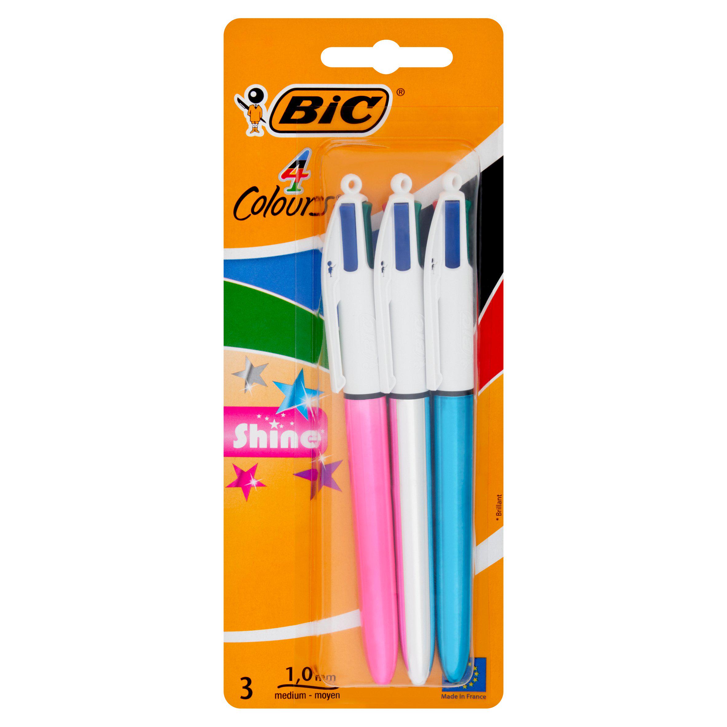 BIC 4 Colours Shine Retractable Ballpoint Pens, Pack of 3