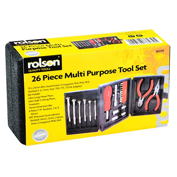 Rolson Tools Pack of 26 Mini Tri Fold Tool Kit