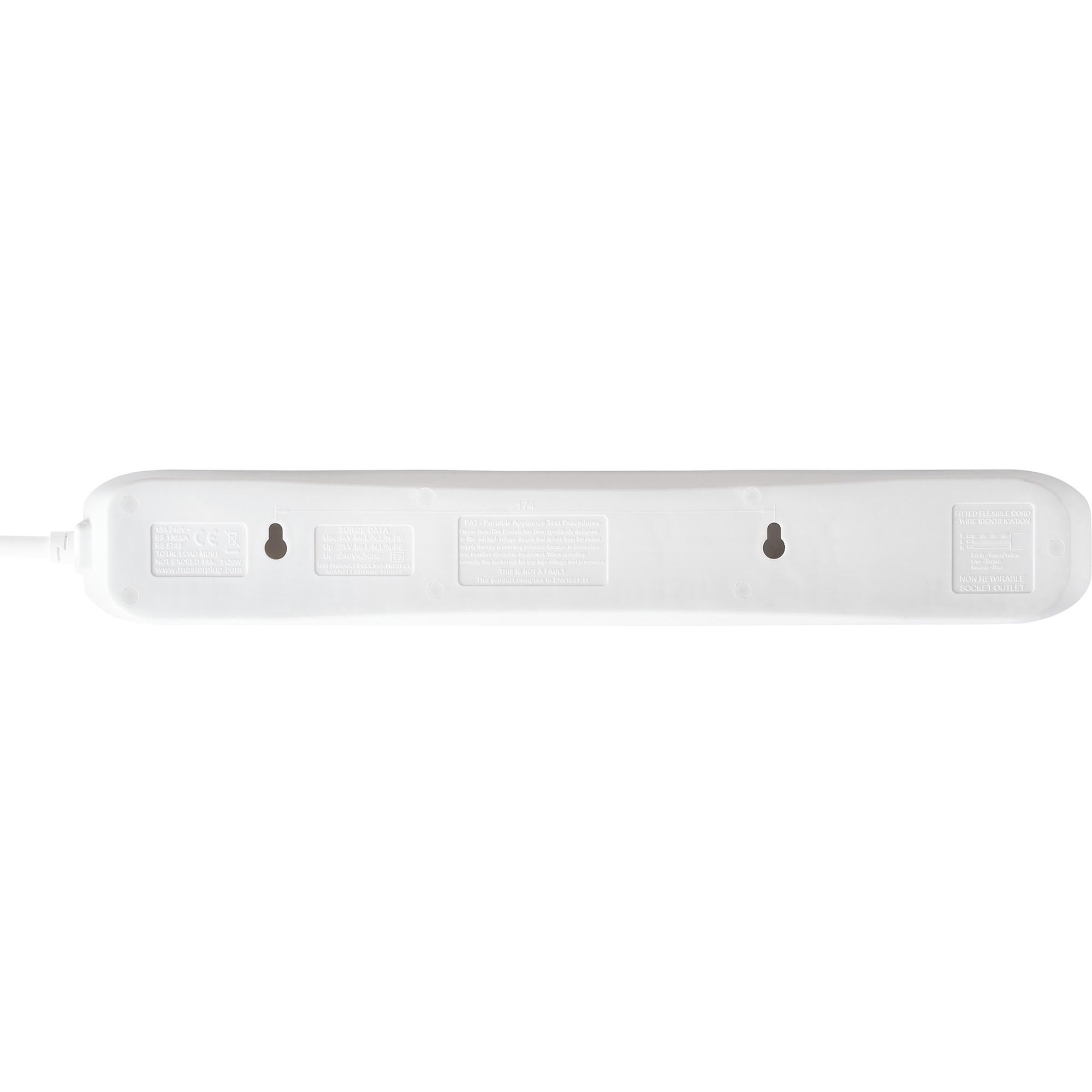 Masterplug 6 Socket 2m Extension Lead Surge Protection and LED - White thumbnail 4