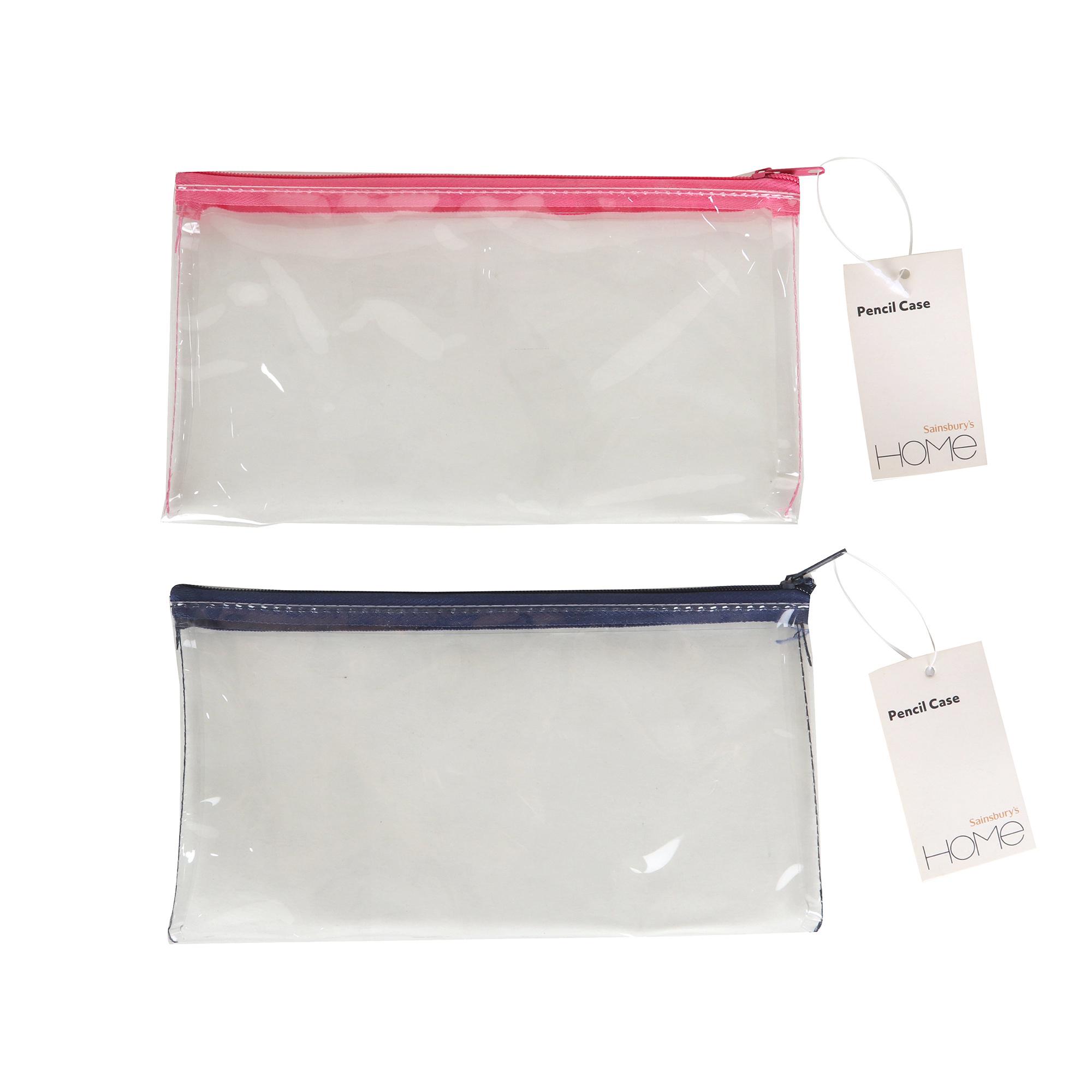Sainsbury's Home Small Clear Pencil Case Pink/Navy Zip
