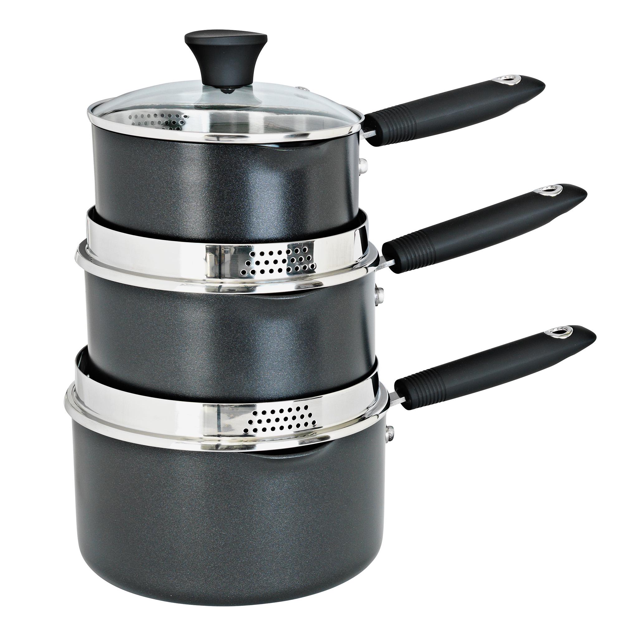 Habitat 3 Piece Aluminium Pan Set - Black