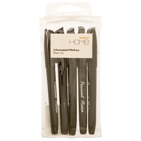Sainsbury's Home Permanent Markers Black 5pk