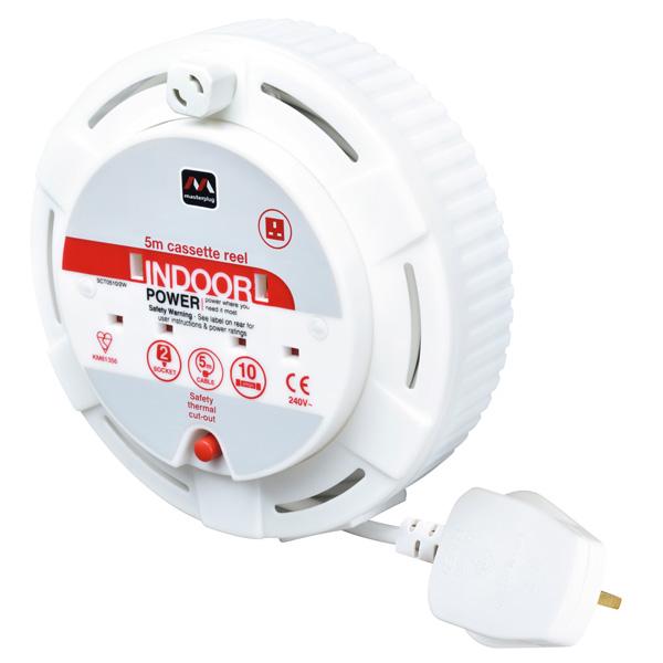Masterplug 2 Socket 10 amp Cassette Reel White 5m