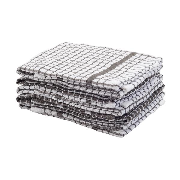 Sainsbury's Home Pack of 5 Small Check Terry Tea Towels - Charcoal