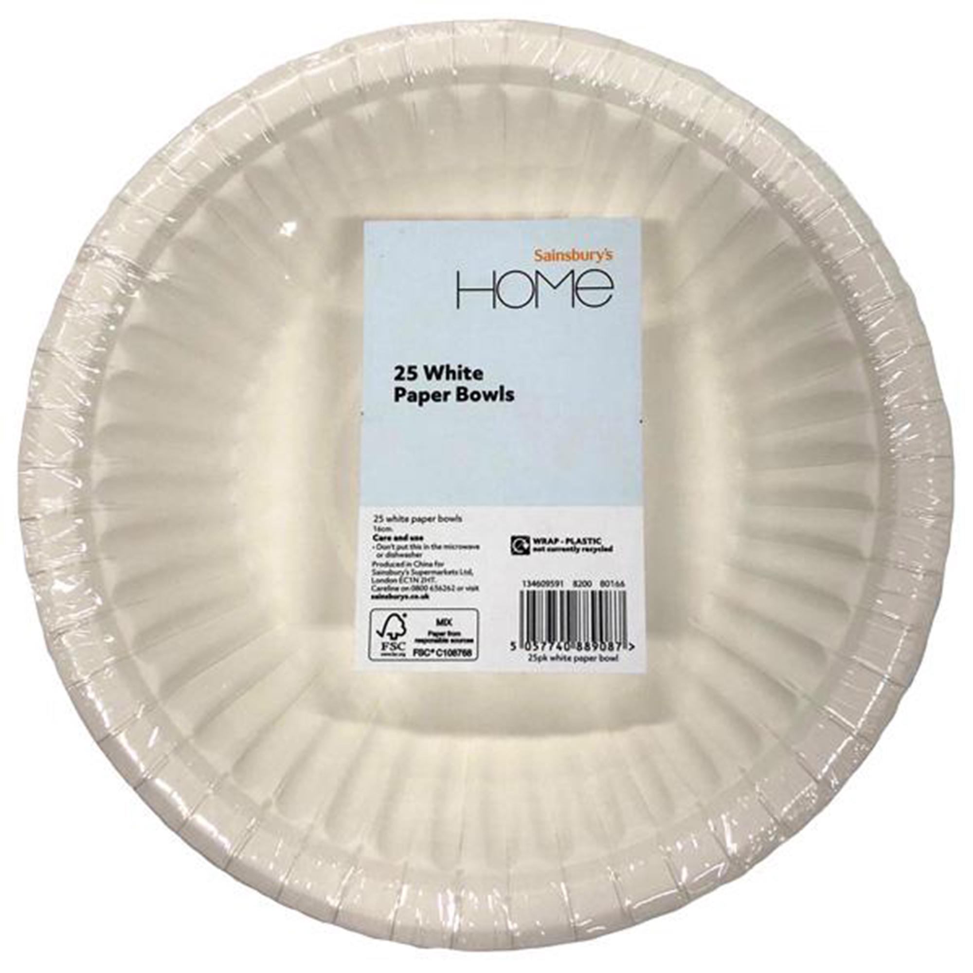 Sainsbury's Home Pack of 25 White Paper Bowls