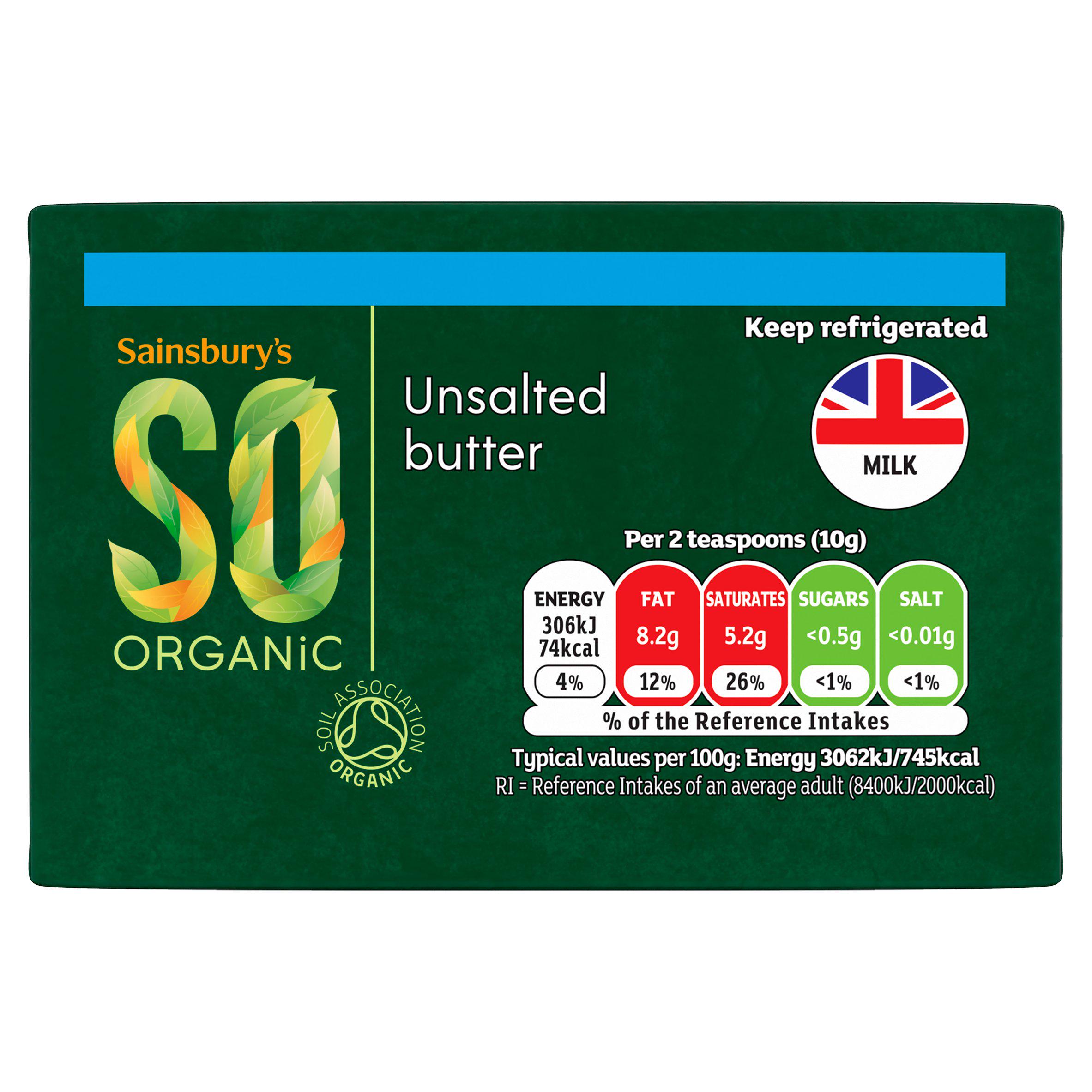 Sainsbury's British Butter Unsalted, SO Organic 250g