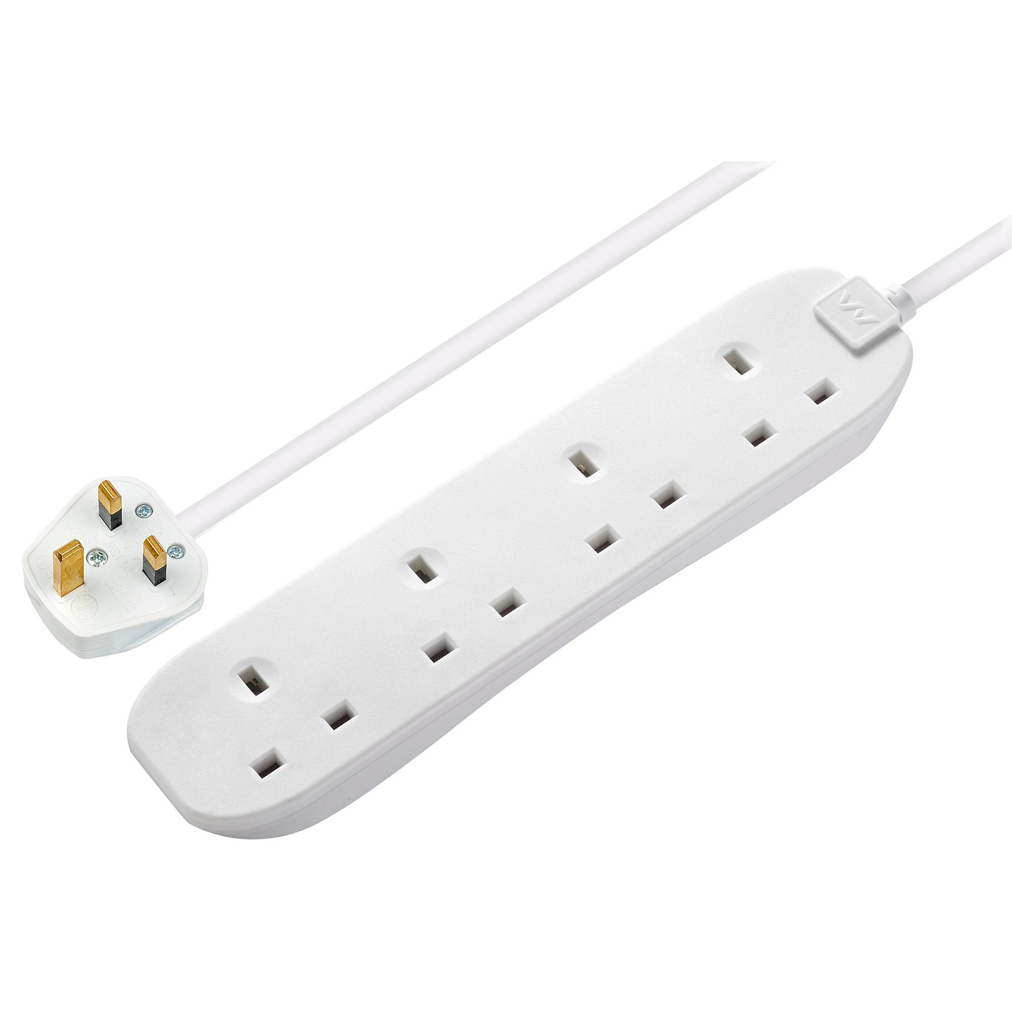 Masterplug Basic 4 Socket Extension Lead 1m Cable Power Strip - White