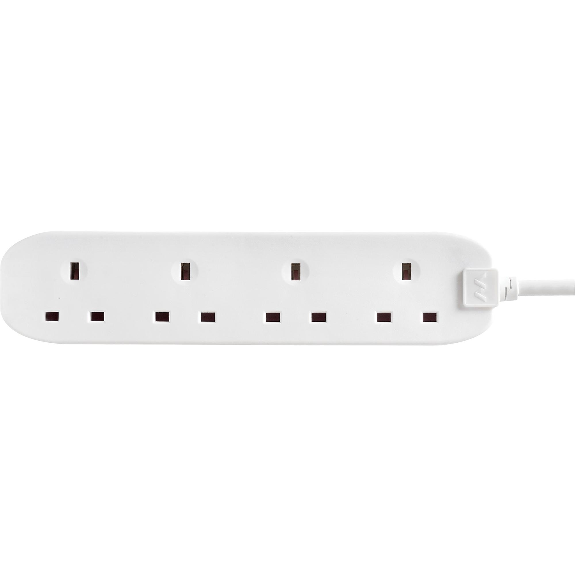 Masterplug Basic 4 Socket Extension Lead 1m Cable Power Strip - White thumbnail 3