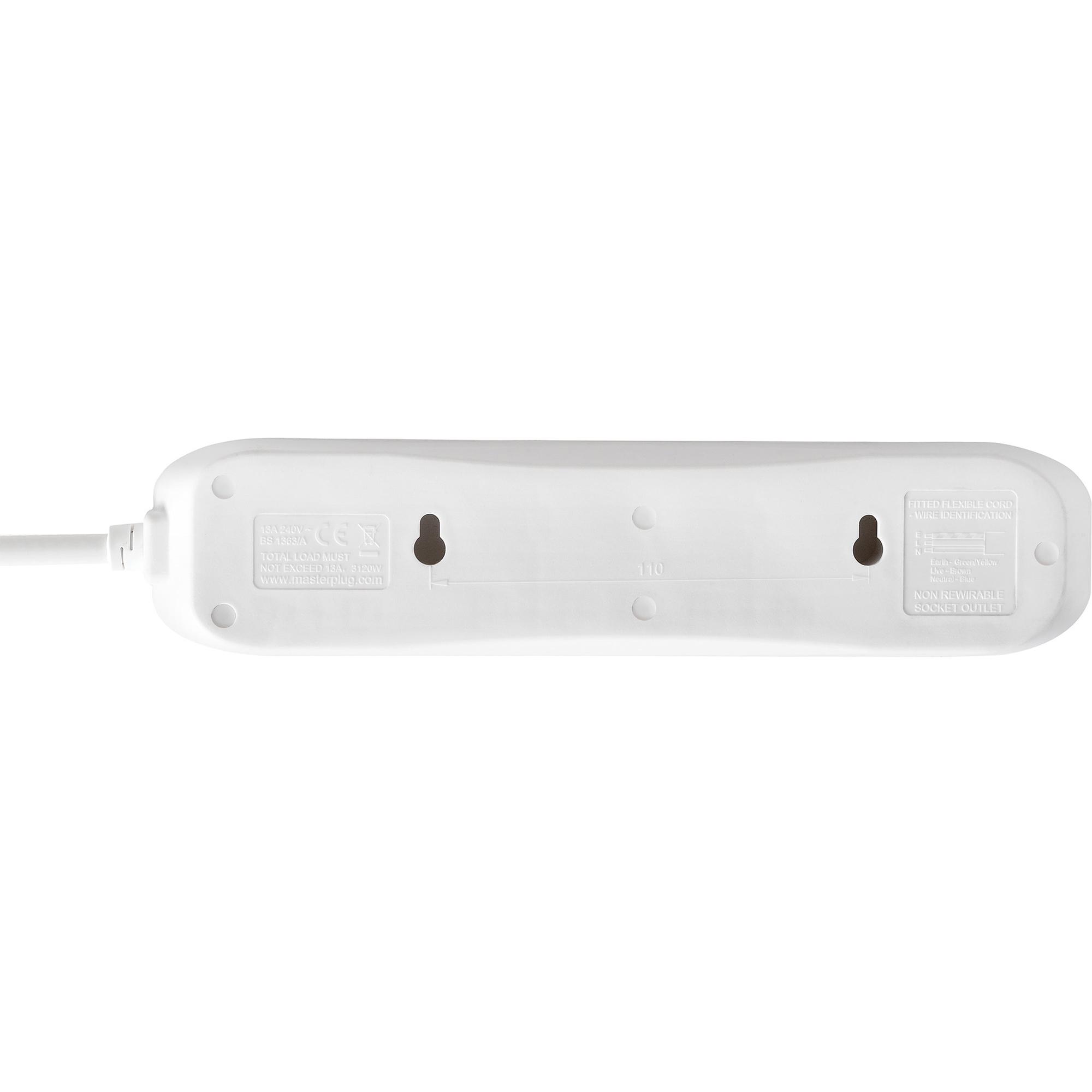 Masterplug Basic 4 Socket Extension Lead 1m Cable Power Strip - White thumbnail 4